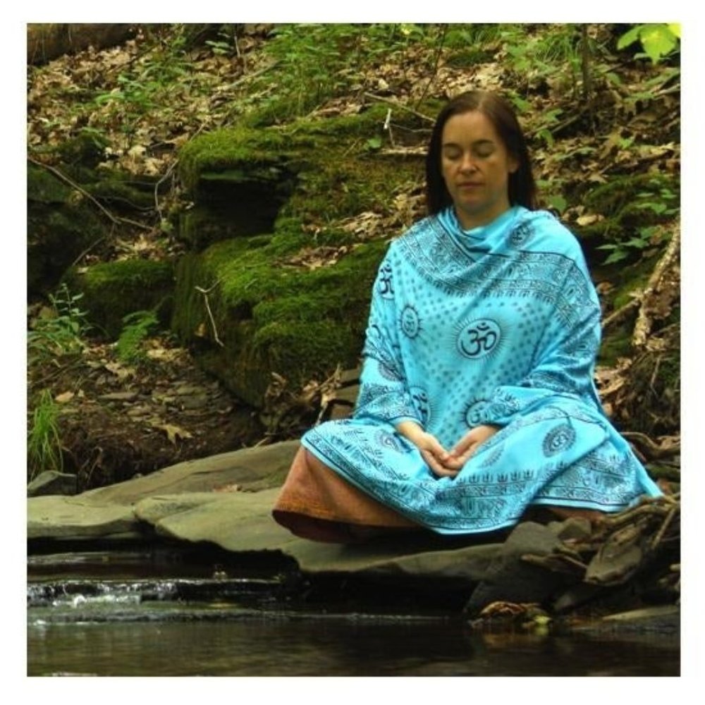 Om Meditation Shawl Yoga Wrap Prayer Veil Turquoise Aum Stole Large Unisex